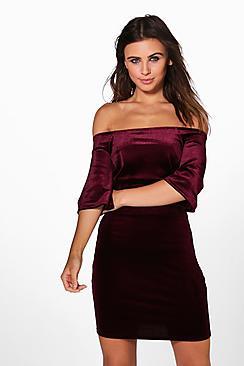 Boohoo Sofia Velvet Off Shoulder Bodycon Dress