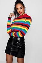 Boohoo Rebecca Rainbow Stripe Rib Knit Jumper