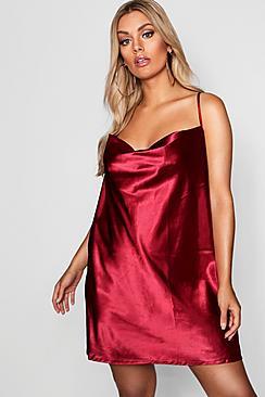 Boohoo Plus Satin Cowl Neck Mini Dress