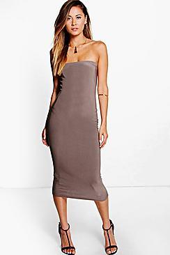 Boohoo Thalia Slinky Bandeau Midi Bodycon Dress