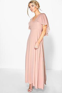 Boohoo Hollie Chiffon Cape Detail Maxi Dress