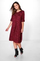 Boohoo Laura Lace Up Knitted Dress Wine