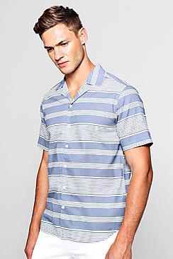 Boohoo Placement Stripe Short Sleeve Revere Shirt