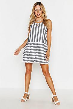 Boohoo Petite Tie Detail Stripe Smock Dress
