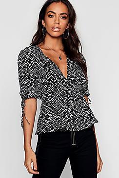 Boohoo Wrap Front Mini Dalmatian Print Blouse