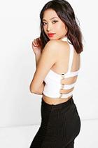 Boohoo Petite Anna Strappy Back High Neck Crop Top