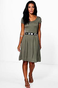 Boohoo Claudia Jersey Cap Sleeve Skater Dress