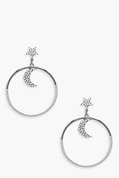 Boohoo Moon & Star Diamante Contrast Hoops