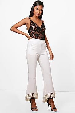 Boohoo Alessia Tassle Hem Flared Trousers