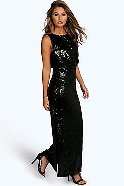 Boohoo Boutique Eliza Sequin Drop Armhole Maxi Dress