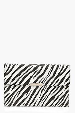Boohoo Zebra Pu & Bar Clutch