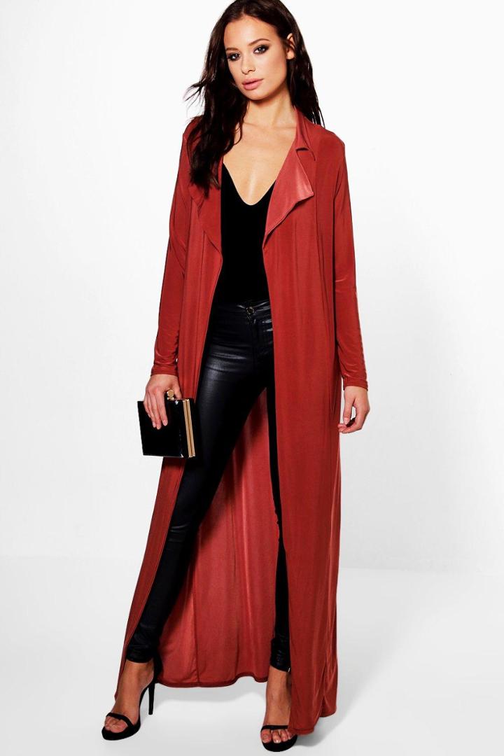 Boohoo Eve Slinky Maxi Duster Trench Amber