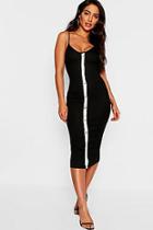 Boohoo Midi Rib Knit Dress With Pearl Button
