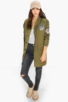 Boohoo Alisha Longline Padded Badged Bomber Jacket Khaki