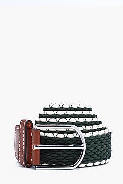 Boohoo Khaki Elasticated Belt With Contrast Edge