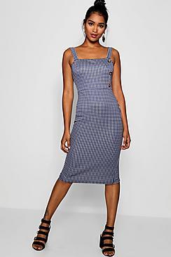 Boohoo Sadie Gingham Button Detail Midi Dress