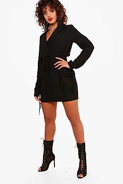 Boohoo Abby Drawcord Sleeve Woven Shirt Dress