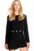Boohoo Katie Eyelet Trim Double Layer Playsuit Black