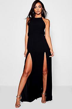 Boohoo Tall Split Front Halter Neck Maxi Dress