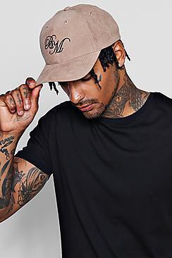 Faux Suede Boohooman Logo Embroided Cap