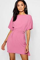 Boohoo Petite Turn Up Sleeve Waist Woven Shift Dress