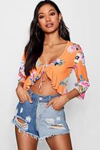 Boohoo Floral Peplum Frill Tie Front