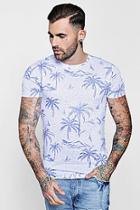 Boohoo Muscle Fit Palm Print Curved Hem T-shirt