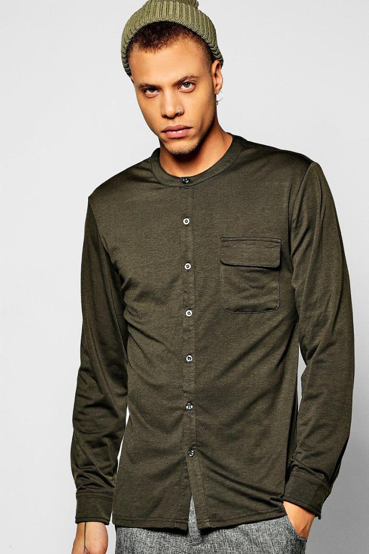 Boohoo Long Sleeve Utility Grandad Shirt Grey