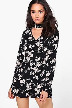 Boohoo Petite Fran Choker Detail Woven Playsuit