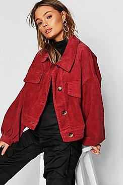 Boohoo Cord Oversize Baloon Sleeve Trucker Jacket