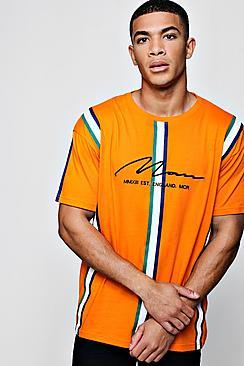 Boohoo Man Signature Embroidered Stripe Loose Fit T-shirt