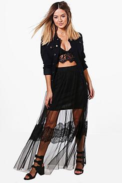Boohoo Petite Annie Eyelash Lace Tulle Maxi Skirt