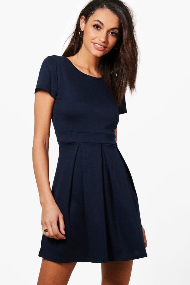 Boohoo Freya Skater Dress Navy