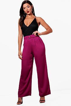 Boohoo Asha Woven Satin D Ring Wide Leg Trouser