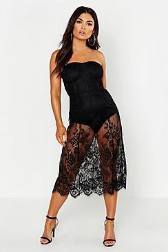 Boohoo Lace Strapless Midi Dress
