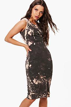 Boohoo Audrina Bleach Wash Racer Neck Midi Dress