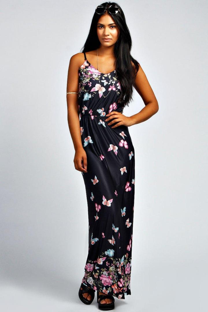 Boohoo Kelsey Border Butterfly Print Maxi Dress Multi