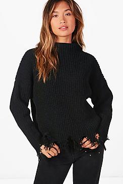 Boohoo Joanna Distressed Hem Chenille Jumper