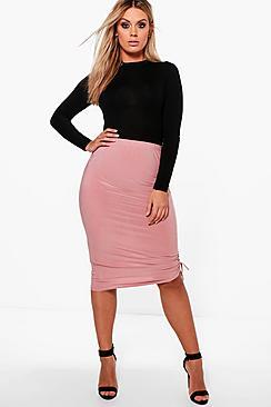 Boohoo Plus Linda Ruched Slinky Skirt