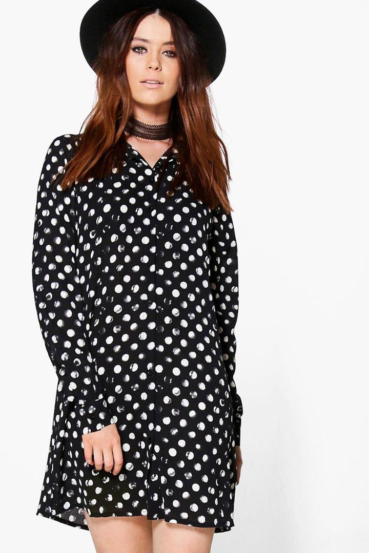 Boohoo Tall Alessia Spot Woven Shirt Dress Black