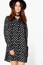 Boohoo Tall Alessia Spot Woven Shirt Dress Black