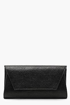 Boohoo Faux Snake Envelope Clutch With Chain