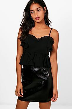 Boohoo Nerys Ruffle Woven Peplum Cami