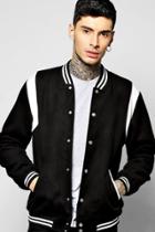 Boohoo Melton Varsity Bomber With Pu Inserts Black