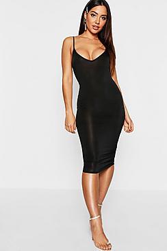 Boohoo Disco Slinky Plunge Neck Midi Dress