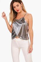 Boohoo Petite Fiona Foil Wrap Front Cami Top
