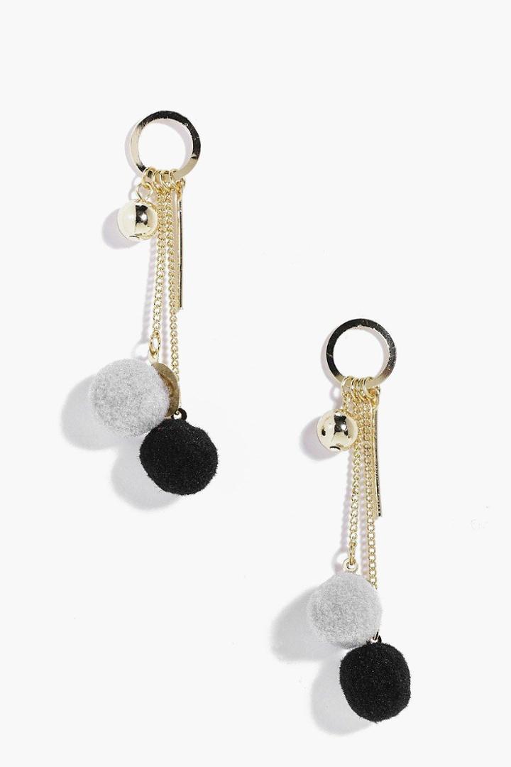 Boohoo Abigail Faux Fur Pom Statement Earrings Gold