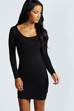 Boohoo Lucie Long Sleeve Scoop Neck Bodycon Dress