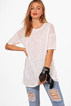 Boohoo Charlotte Mesh Insert Slub Knit Tee