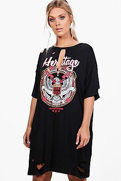 Boohoo Plus Georgina Distressed V Neck Band Dress